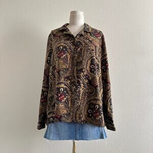 Vintage gold paisley print button up shirt